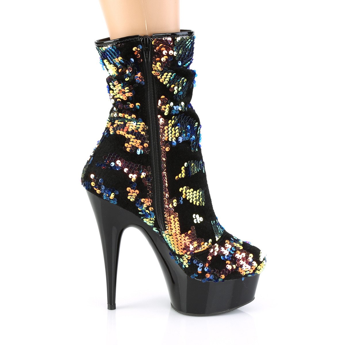 Pleaser Delight-1004 BLUSQ/B - Blue Platform High-Heel Ankle Boots