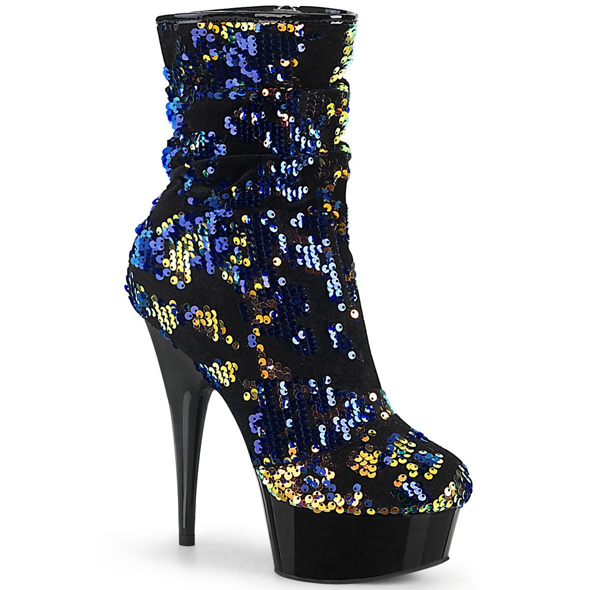 Pleaser Delight-1004 BLUSQ/B - Blue Platform High-Heel Ankle Boots