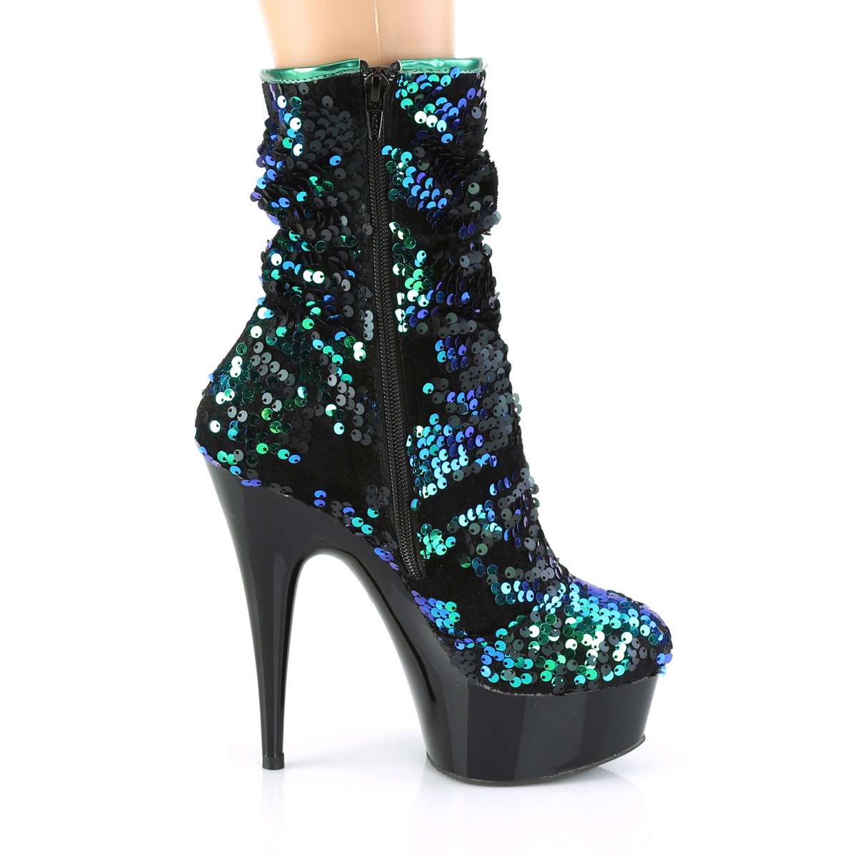 Pleaser Delight-1004 GRNSQ/B - Green Platform High-Heel Ankle Boots