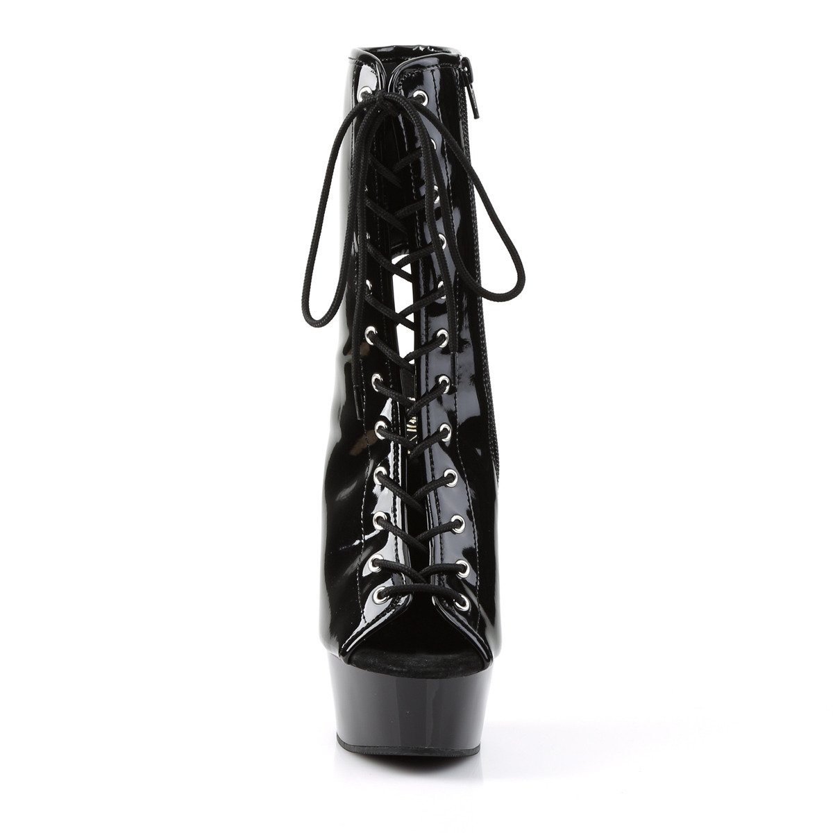 Pleaser Delight-1016 B/M - Shiny Black Platform High-Heel Peep Toe Boots