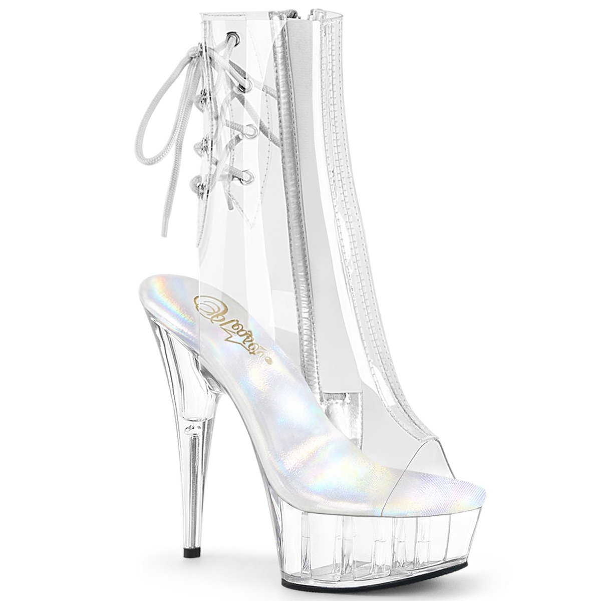 Pleaser Delight-1018C C/M - Clear Platform High-Heel Peep Toe Boots