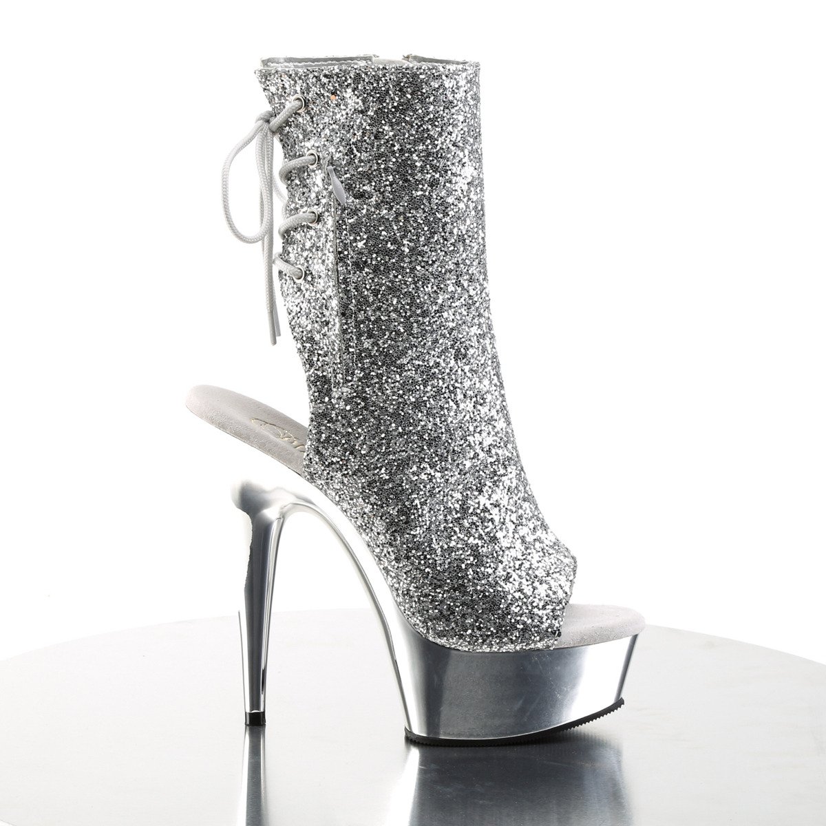 Pleaser Delight-1018G SG/SCH - Silver Platform High-Heel Peep Toe Boots