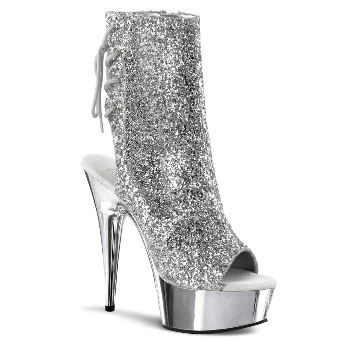 Pleaser Delight-1018G SG/SCH - Silver Platform High-Heel Peep Toe Boots