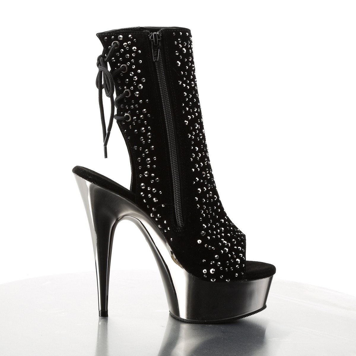 Pleaser Delight-1018RS BVEL/PWCH - Black Platform High-Heel Peep Toe Boots