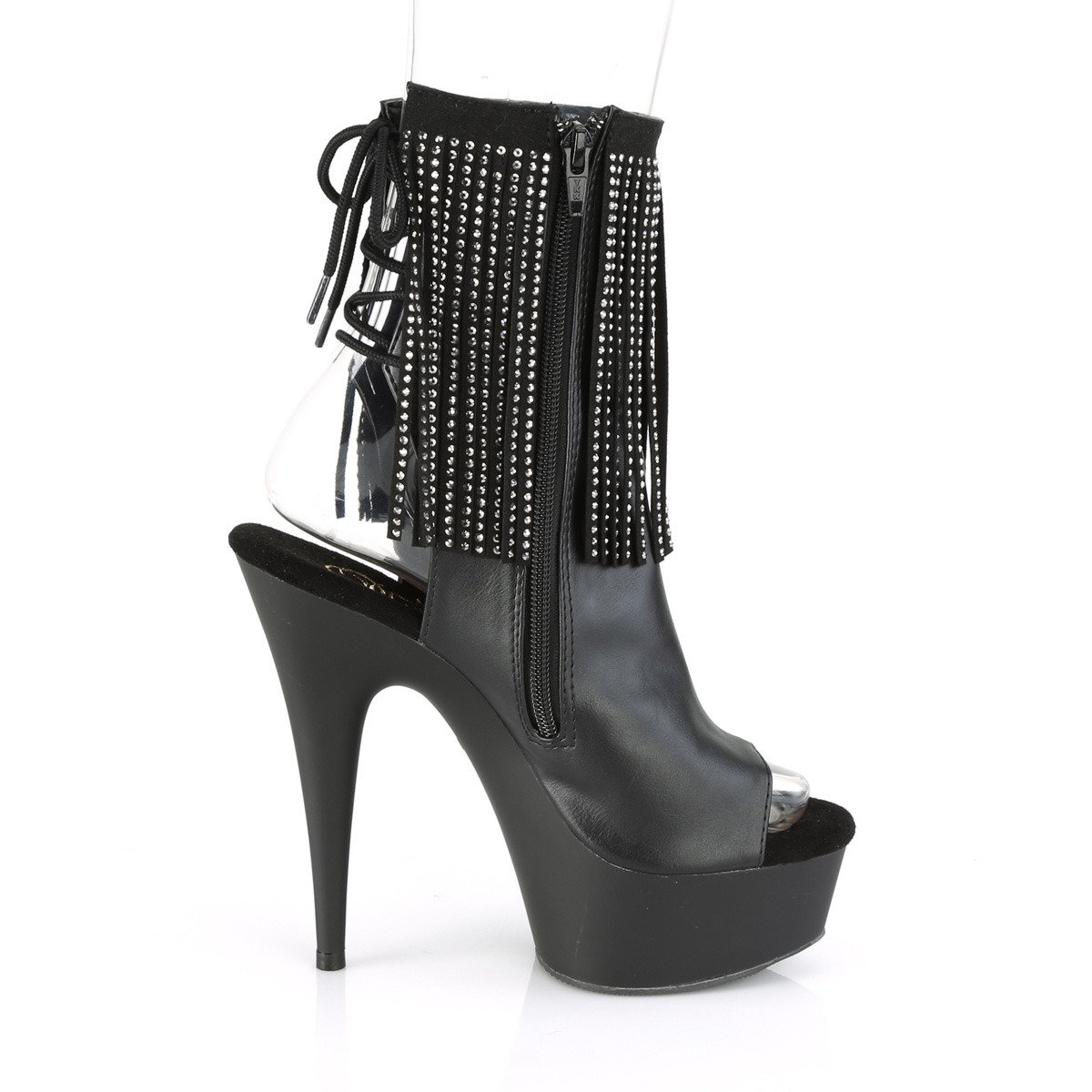 Pleaser Delight-1018RSF BPU/M - Black Platform High-Heel Peep Toe Boots