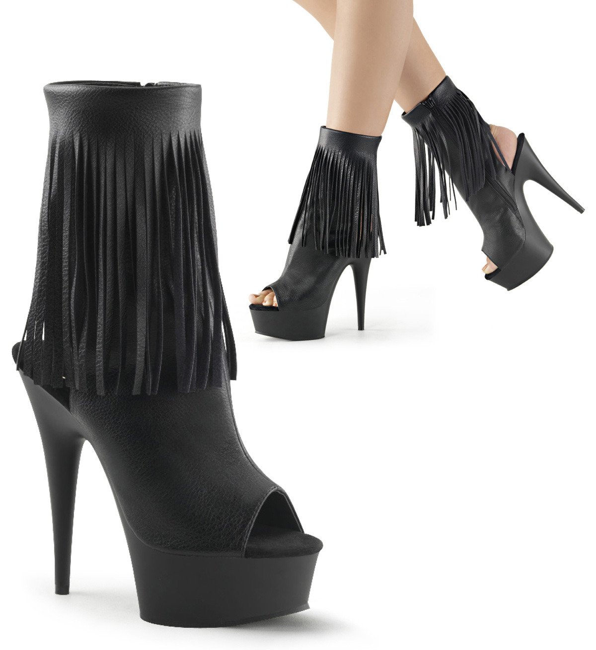 Pleaser Delight-1019 BPU/M - Black Platform High-Heel Peep Toe Boots