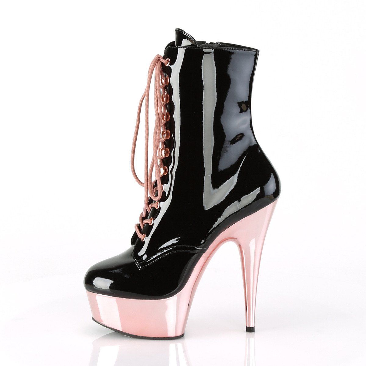 Pleaser Delight-1020 B/ROGLDCH - Shiny Black Platform High-Heel Ankle Boots
