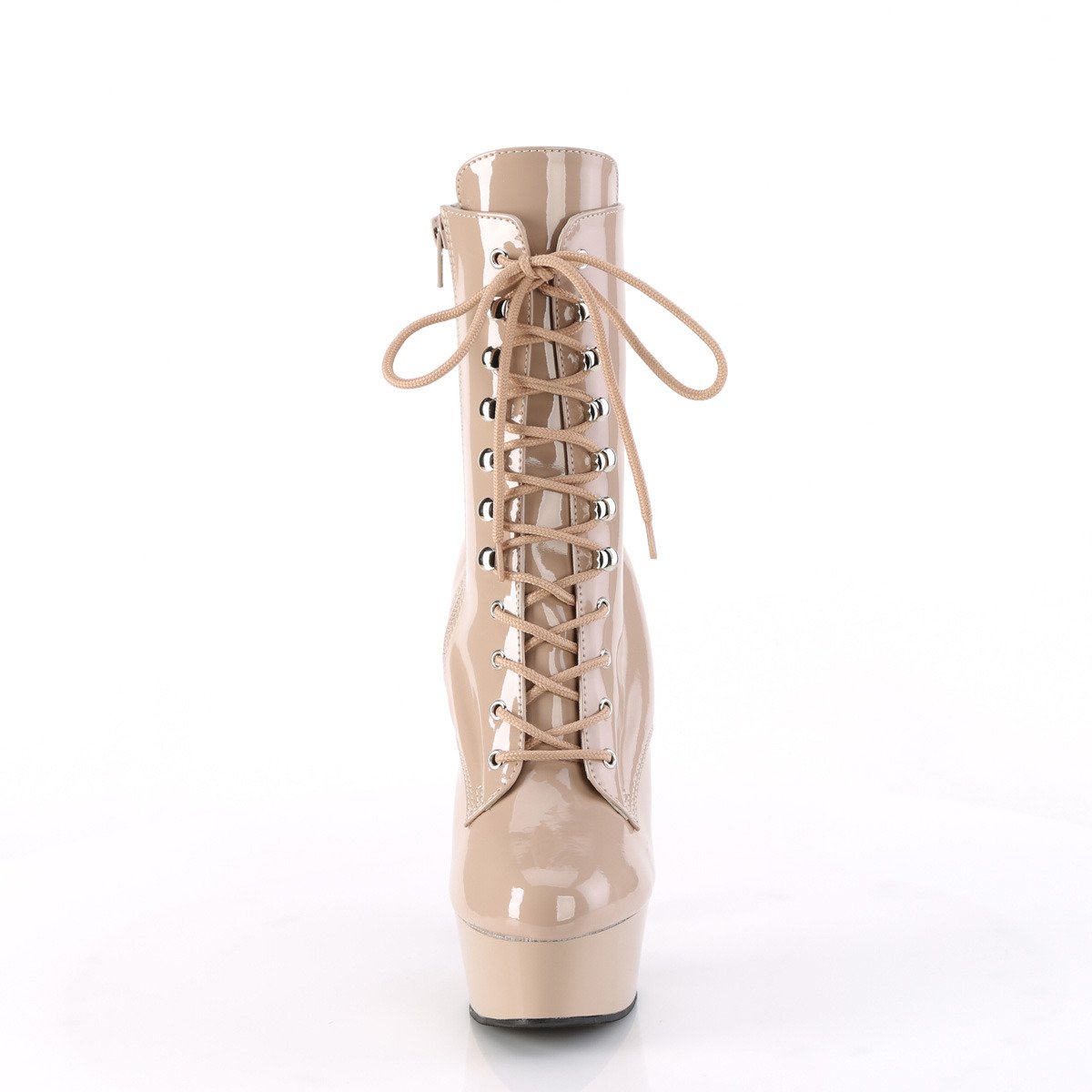 Pleaser Delight-1020 ND/M - Shiny Beige Platform High-Heel Ankle Boots