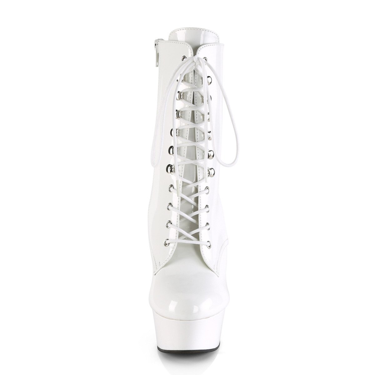 Pleaser Delight-1020 W/M - Shiny White Platform High-Heel Ankle Boots