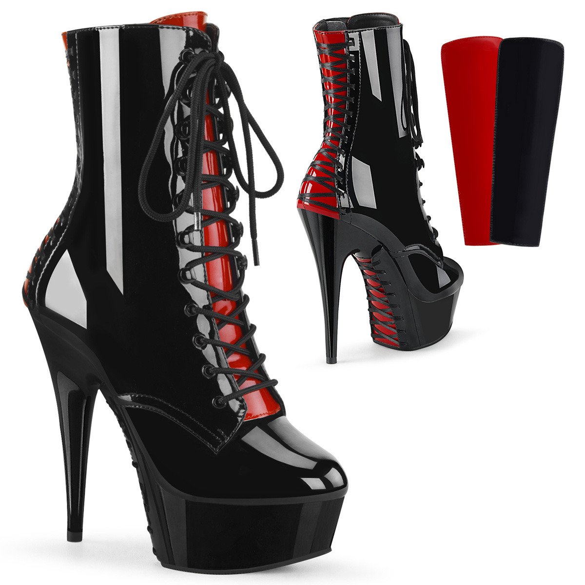 Pleaser Delight-1020FH B/M - Shiny Black Platform High-Heel Ankle Boots
