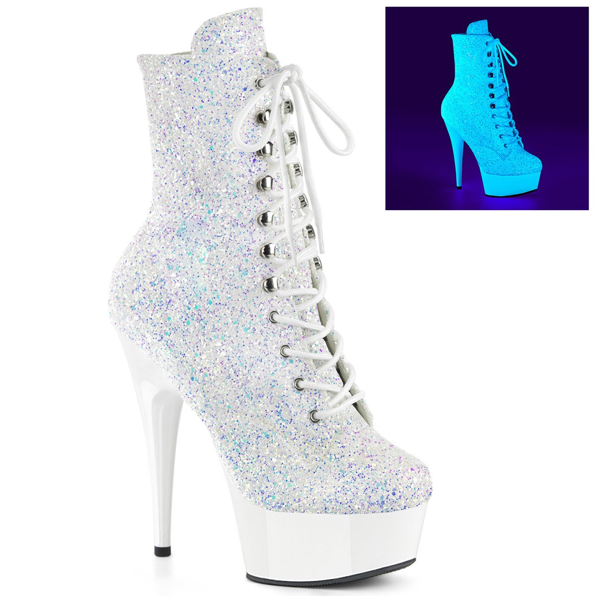 Pleaser Delight-1020LG NWMG/NW - White Platform High-Heel Ankle Boots