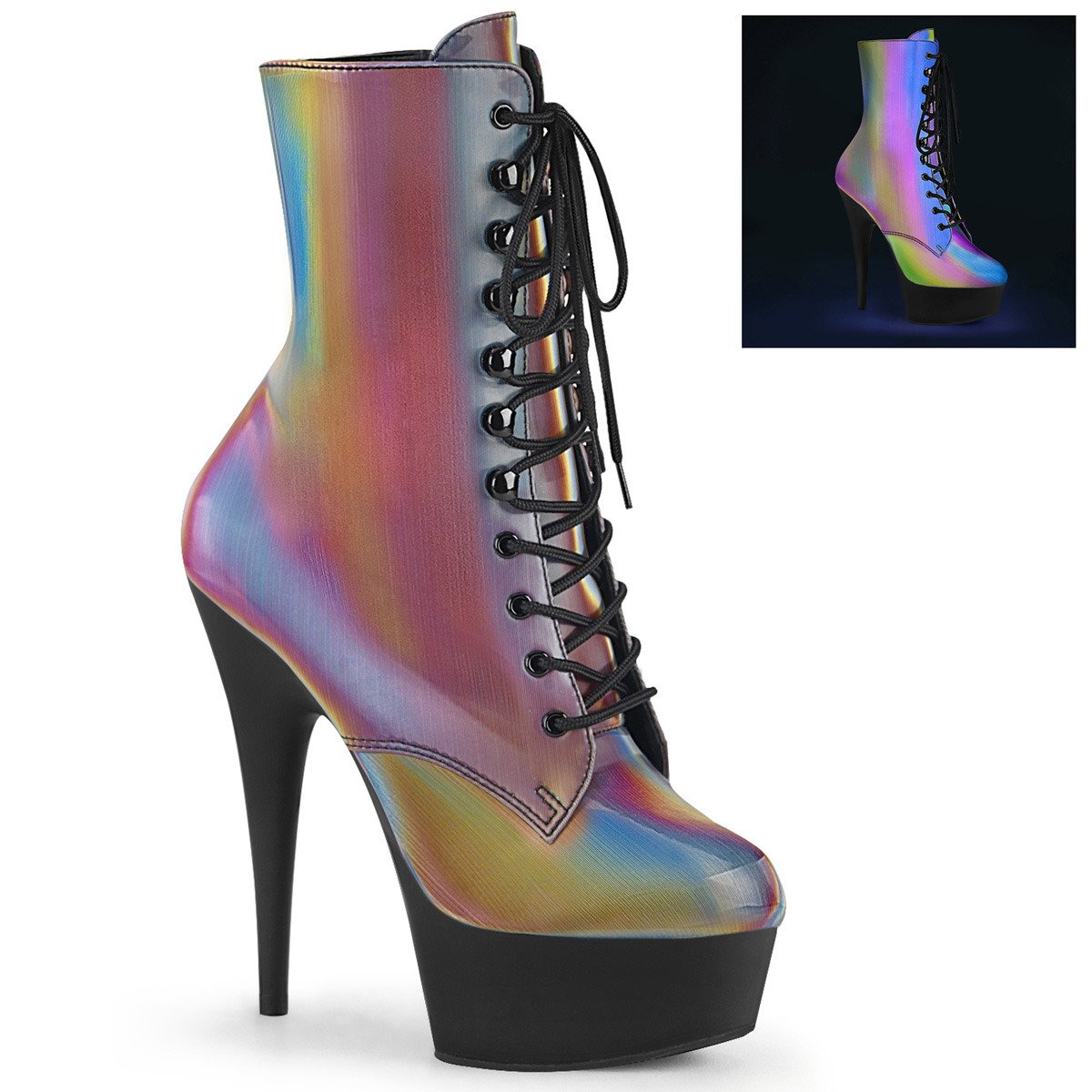 Pleaser Delight-1020REFL RBOW/B - Multicolour Platform High-Heel Ankle Boots