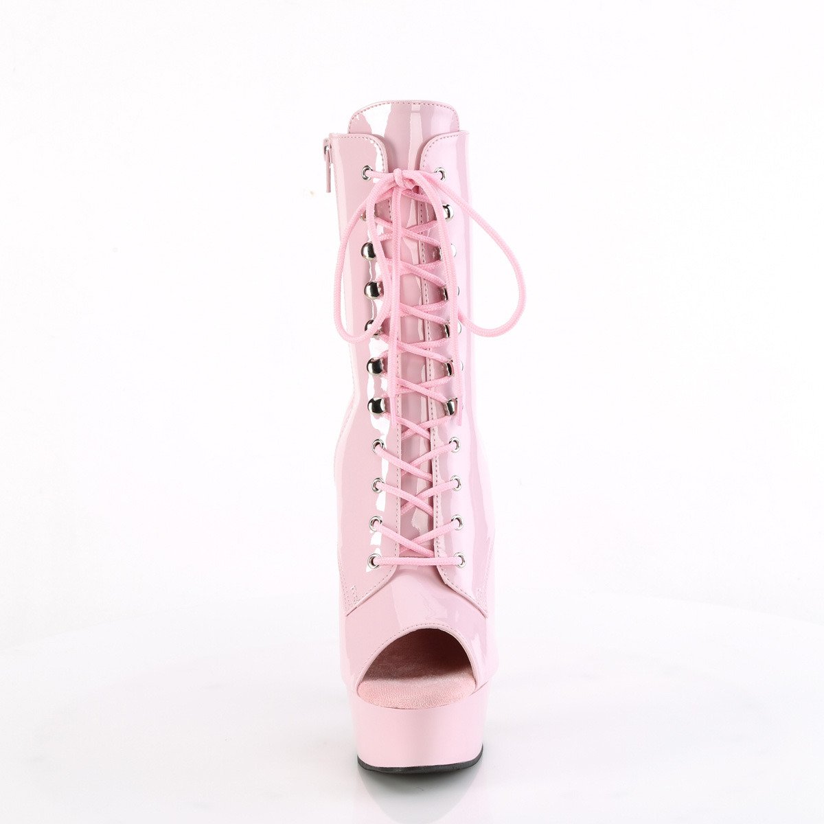 Pleaser Delight-1021 BP/M - Shiny Pink Platform High-Heel Peep Toe Boots