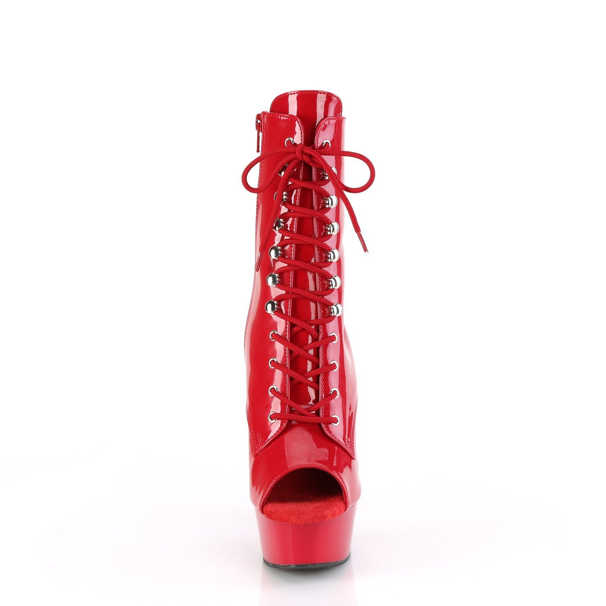 Pleaser Delight-1021 R/M - Shiny Red Platform High-Heel Peep Toe Boots