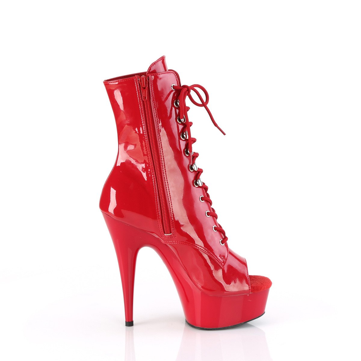 Pleaser Delight-1021 R/M - Shiny Red Platform High-Heel Peep Toe Boots
