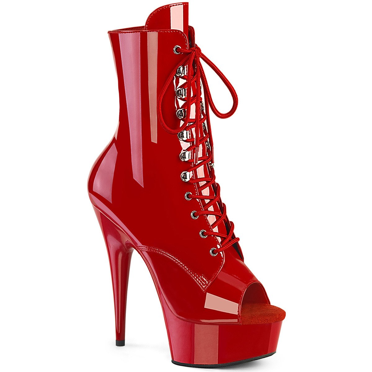 Pleaser Delight-1021 R/M - Shiny Red Platform High-Heel Peep Toe Boots