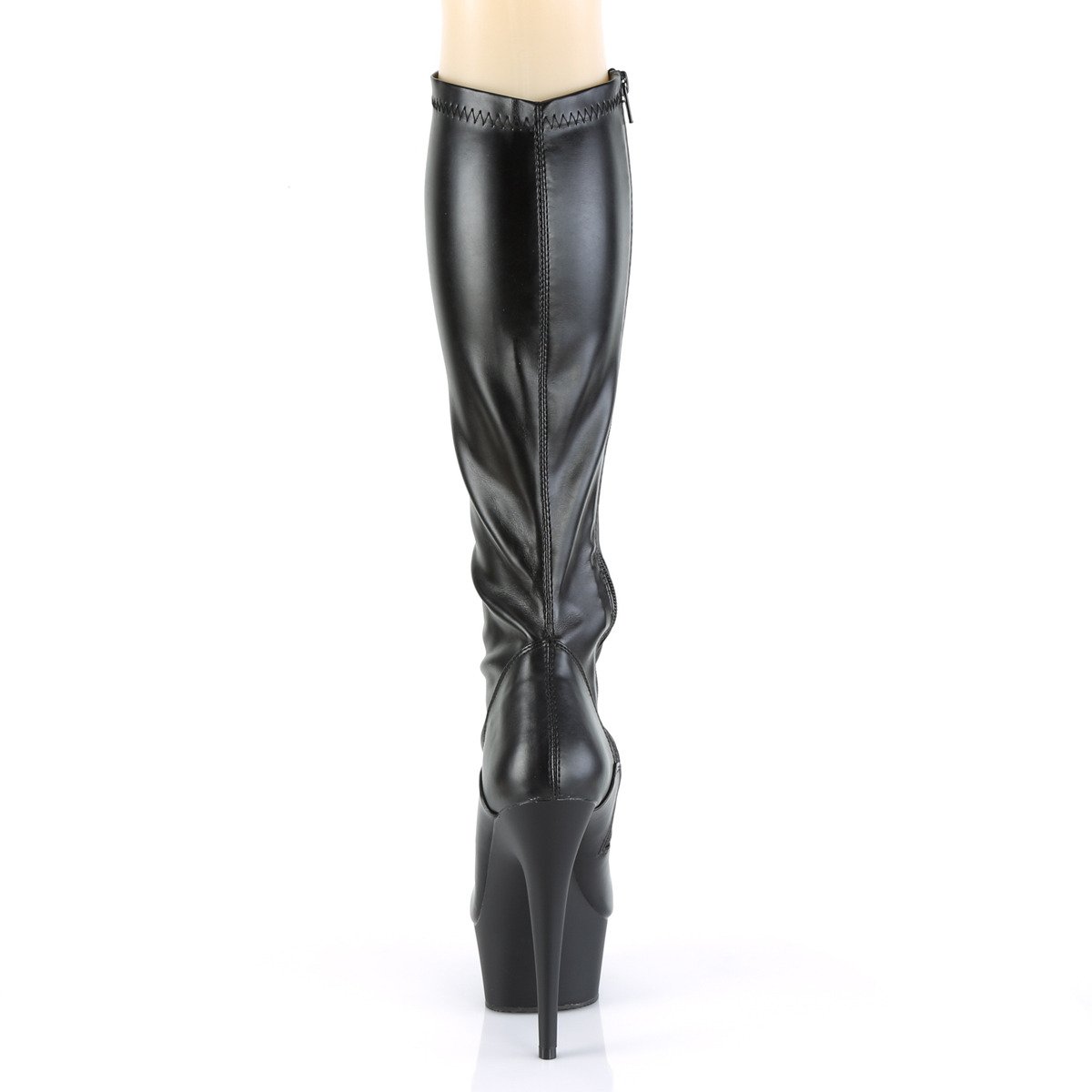 Pleaser Delight-2000 B/PU - Black Platform High-Heel Knee High Boots