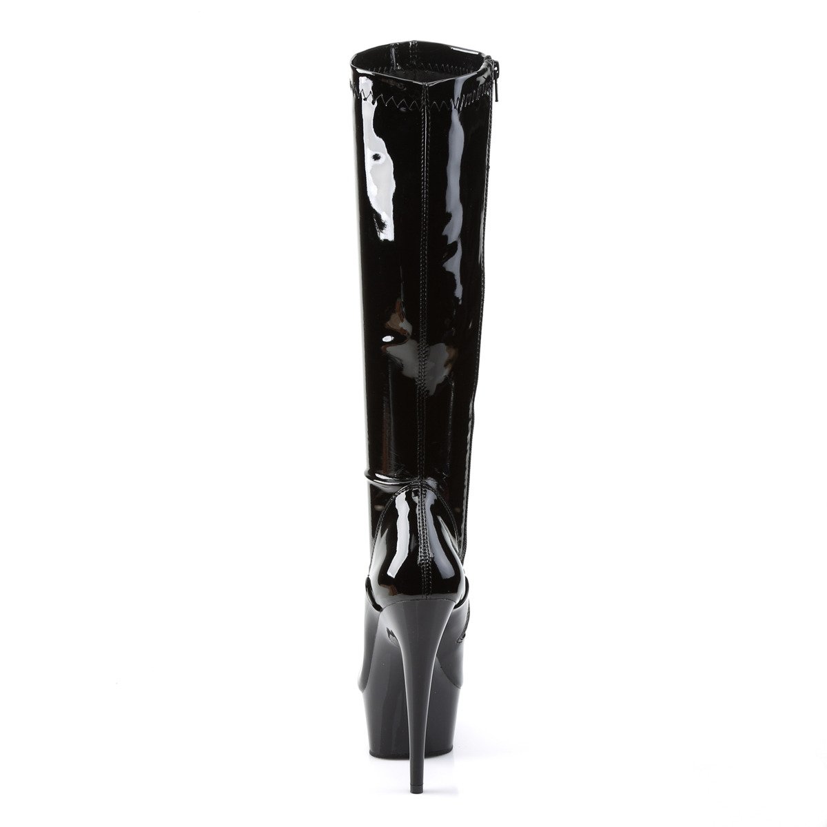 Pleaser Delight-2000 B/M - Shiny Black Platform High-Heel Knee High Boots