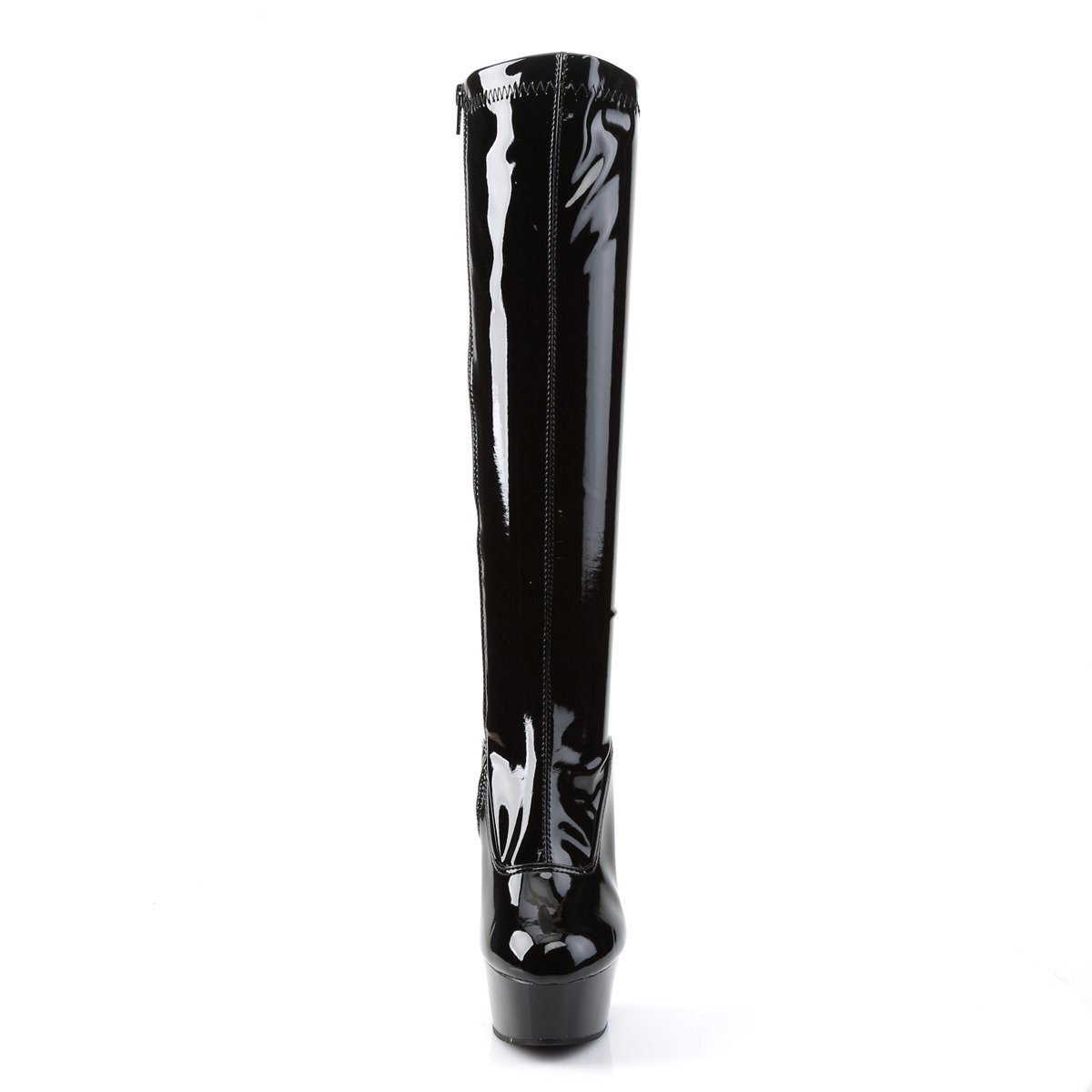 Pleaser Delight-2000 B/M - Shiny Black Platform High-Heel Knee High Boots