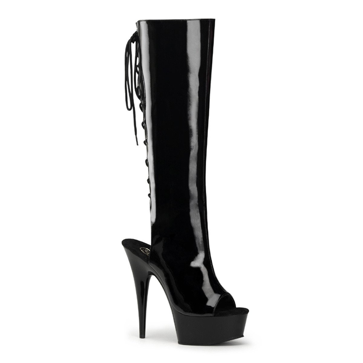 Pleaser Delight-2018 B/M - Shiny Black Platform High-Heel Peep Toe Boots