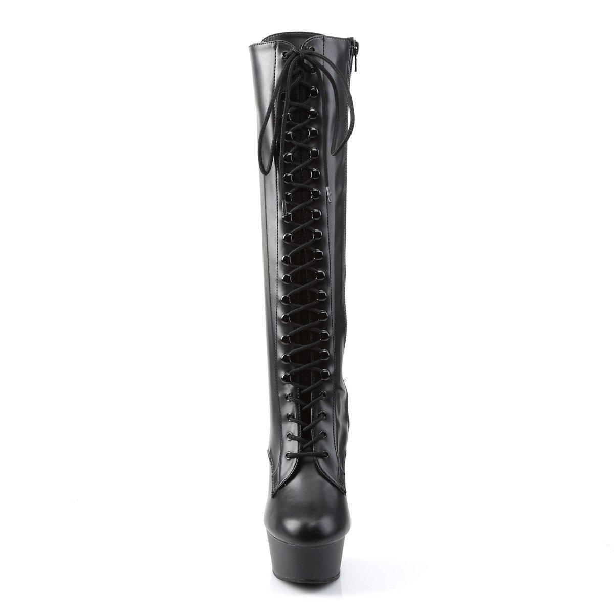 Pleaser Delight-2023 B/PU - Black Platform High-Heel Knee High Boots
