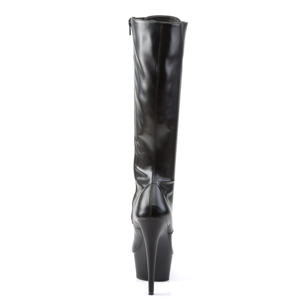 Pleaser Delight-2023 B/PU - Black Platform High-Heel Knee High Boots