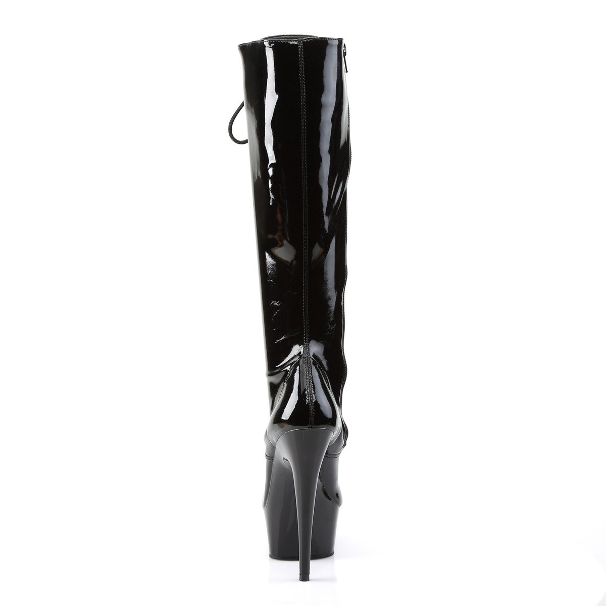 Pleaser Delight-2023 B/M - Shiny Black Platform High-Heel Knee High Boots