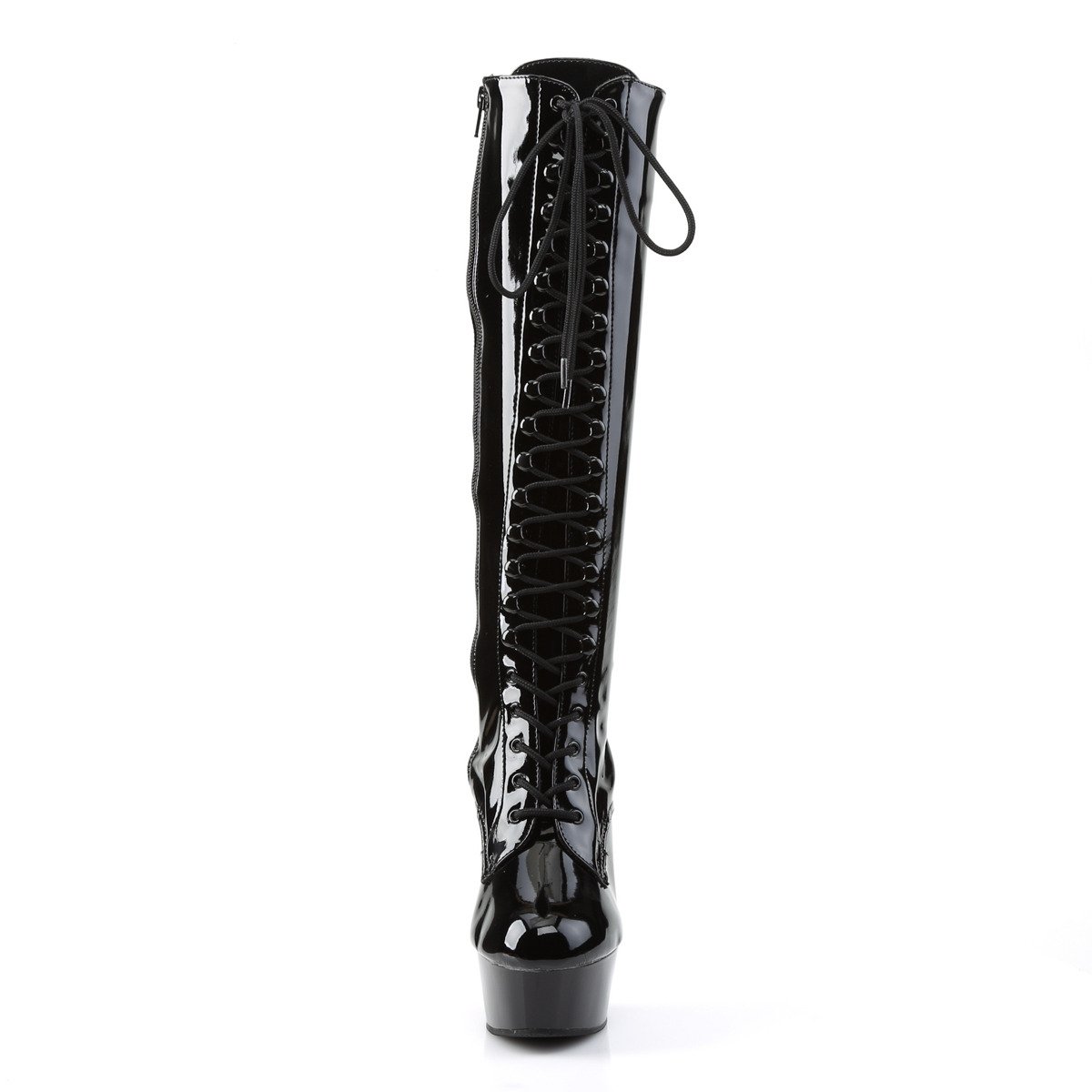 Pleaser Delight-2023 B/M - Shiny Black Platform High-Heel Knee High Boots