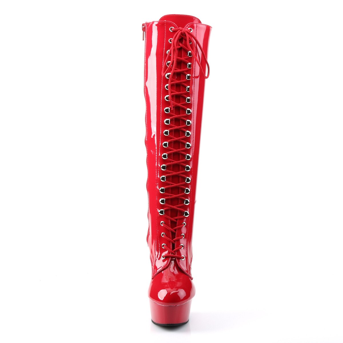 Pleaser Delight-2023 R/M - Shiny Red Platform High-Heel Knee High Boots