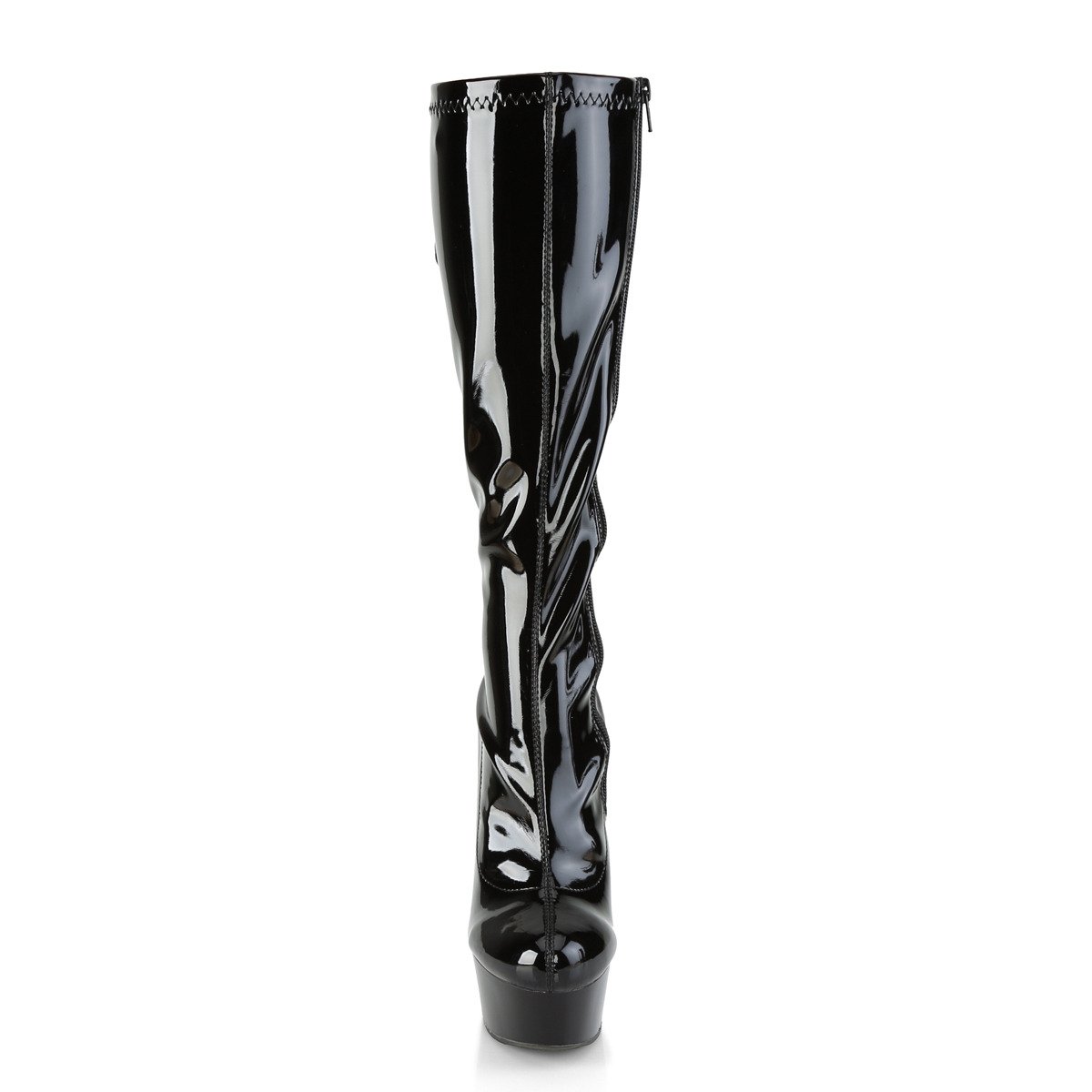 Pleaser Delight-2029 B/M - Shiny Black Platform High-Heel Knee High Boots
