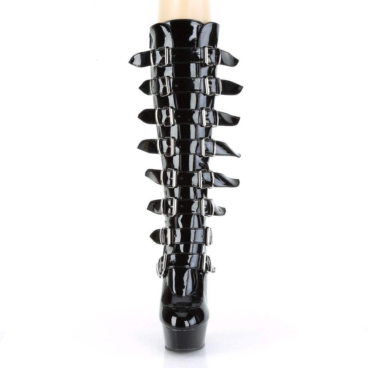 Pleaser Delight-2049 B/M - Shiny Black Platform High-Heel Knee High Boots