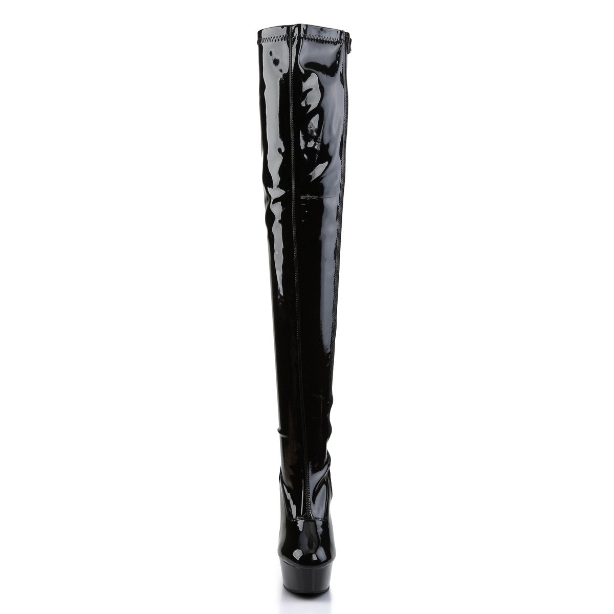 Pleaser Delight-3000 B/M - Shiny Black Platform High-Heel Thigh High Boots