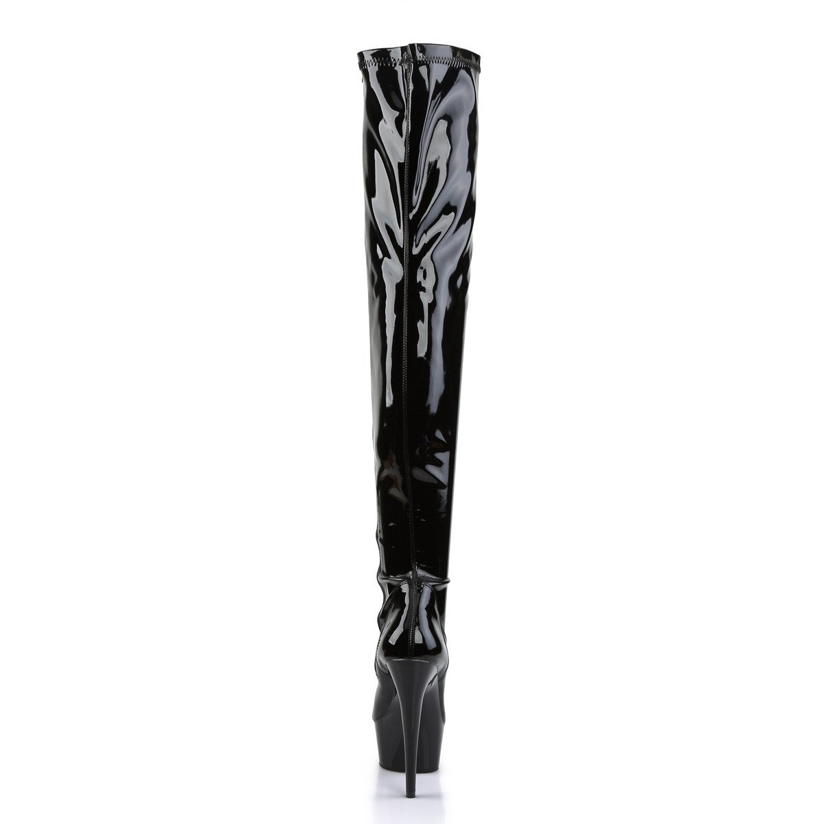 Pleaser Delight-3000 B/M - Shiny Black Platform High-Heel Thigh High Boots