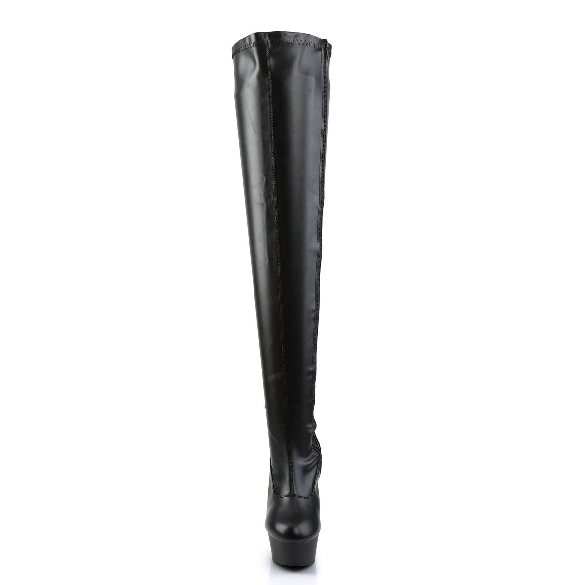 Pleaser Delight-3000 B/PU - Black Platform High-Heel Thigh High Boots