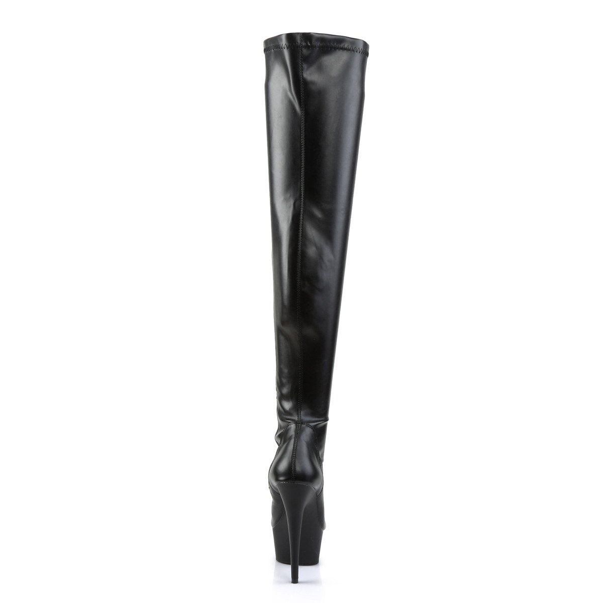 Pleaser Delight-3000 B/PU - Black Platform High-Heel Thigh High Boots