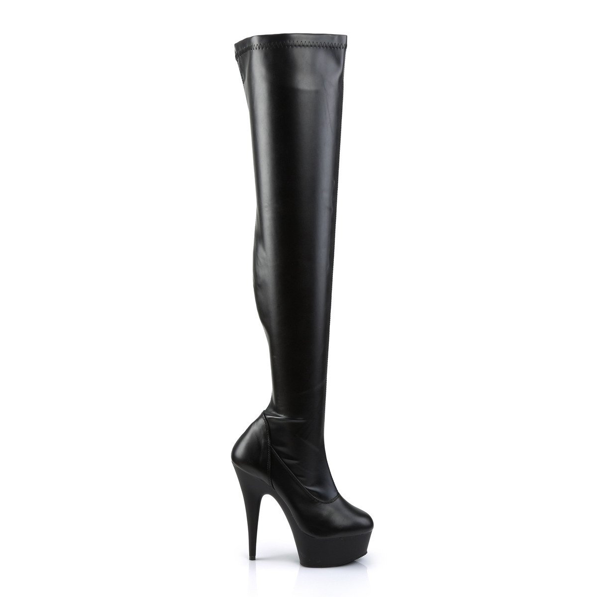 Pleaser Delight-3000 B/PU - Black Platform High-Heel Thigh High Boots