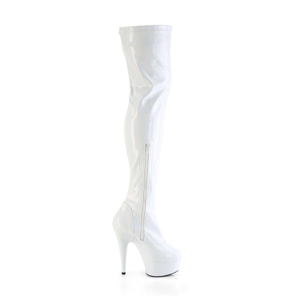 Pleaser Delight-3000HWR WHG/M - Shiny White Platform High-Heel Thigh High Boots