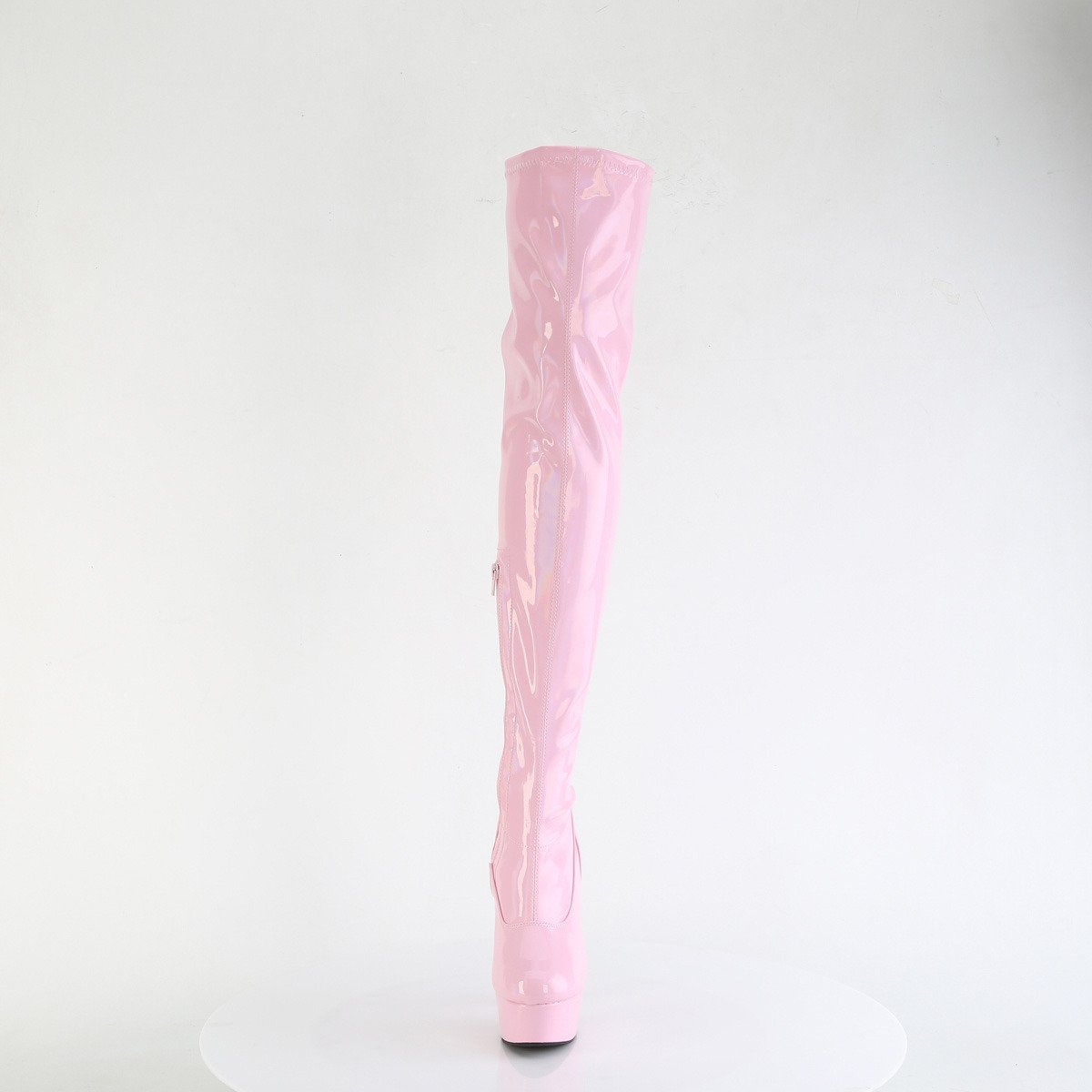 Pleaser Delight-3000HWR BPHG/M - Shiny Pink Platform High-Heel Thigh High Boots