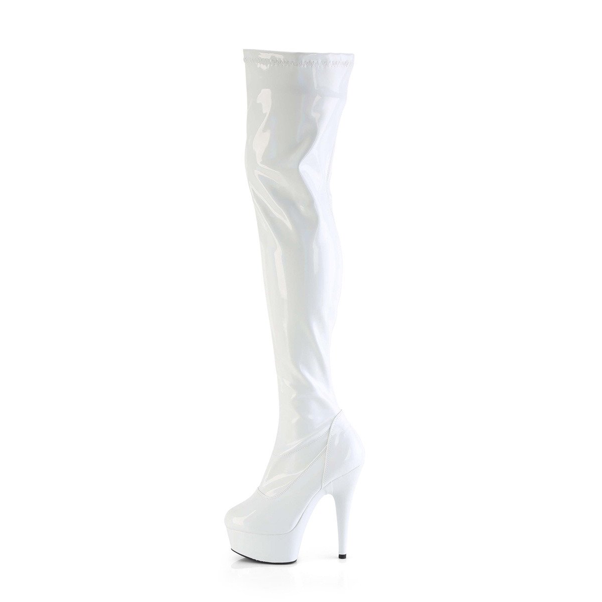 Pleaser Delight-3000HWR WHG/M - Shiny White Platform High-Heel Thigh High Boots