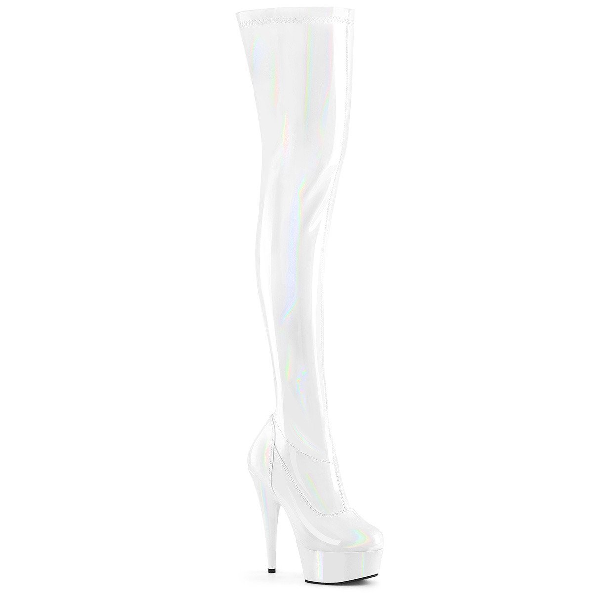 Pleaser Delight-3000HWR WHG/M - Shiny White Platform High-Heel Thigh High Boots