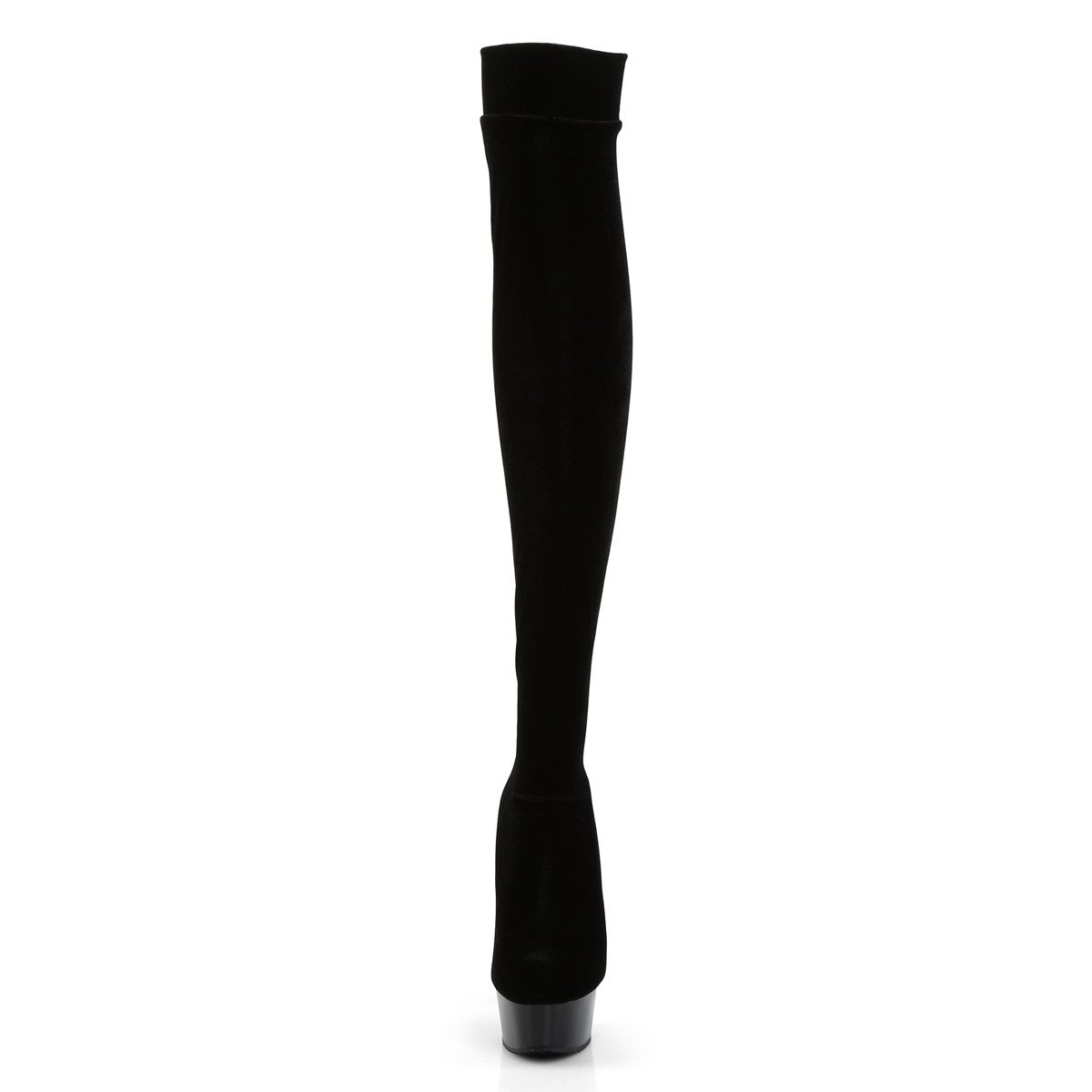 Pleaser Delight-3002 B/VEL - Black Platform High-Heel Thigh High Boots