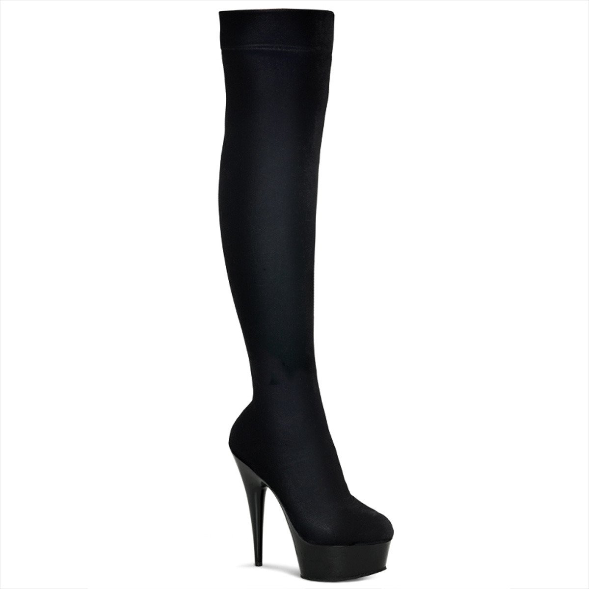 Pleaser Delight-3002 B/VEL - Black Platform High-Heel Thigh High Boots
