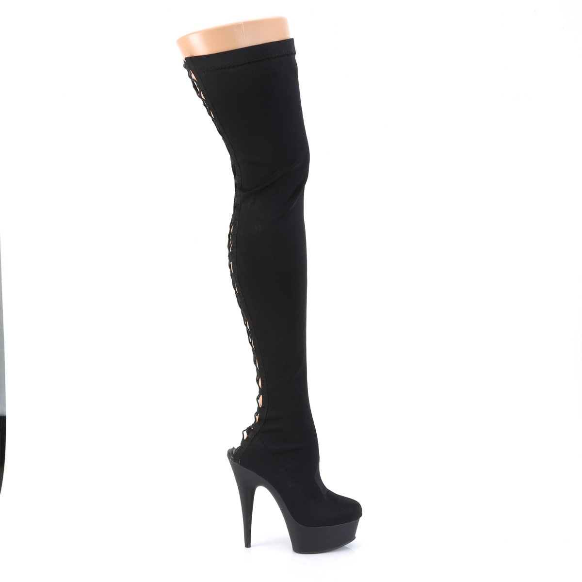 Pleaser Delight-3003 BLYR/M - Black Platform High-Heel Thigh High Boots