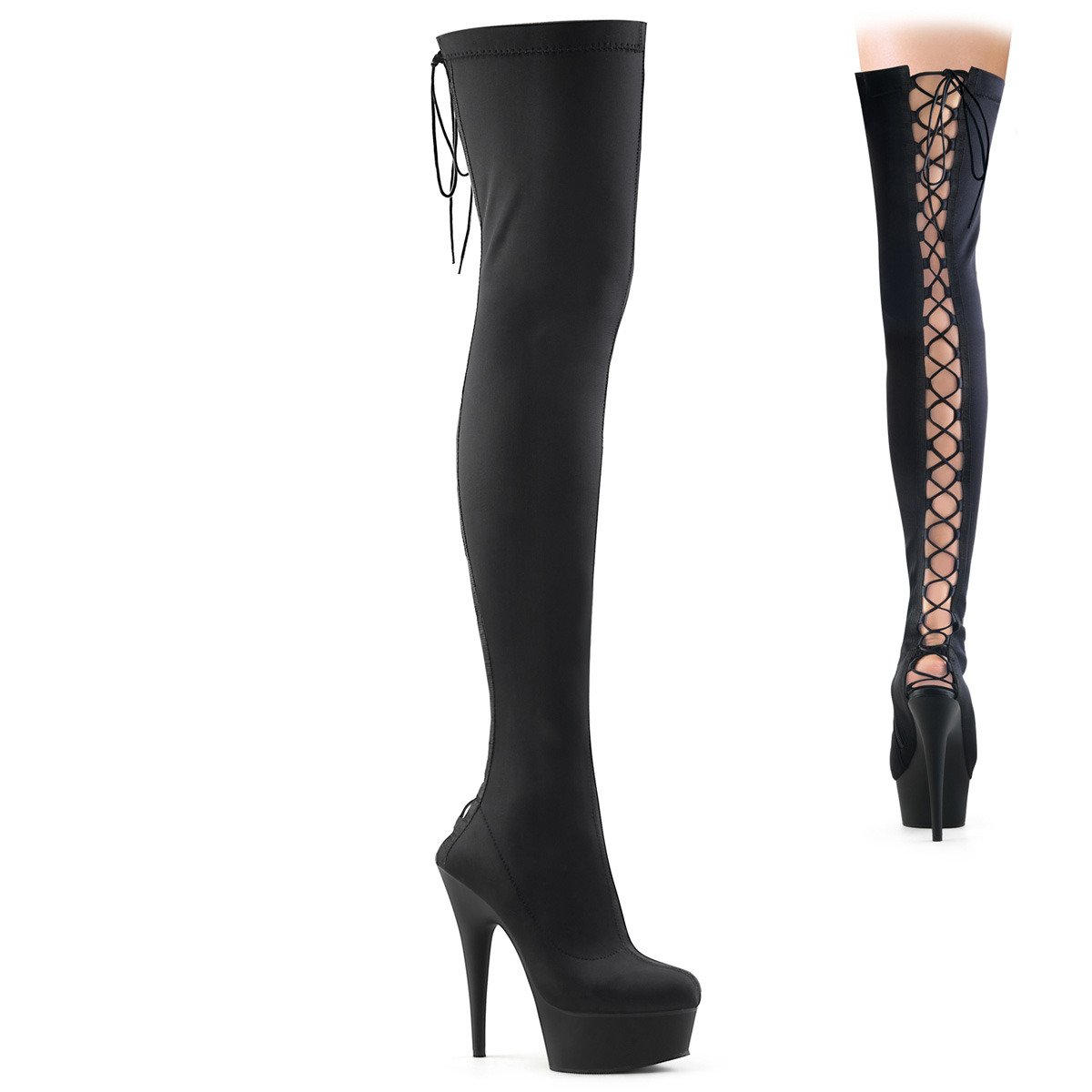 Pleaser Delight-3003 BLYR/M - Black Platform High-Heel Thigh High Boots