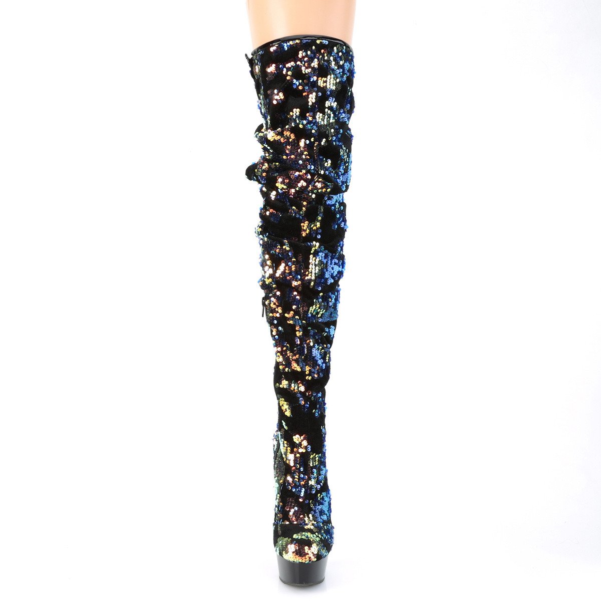 Pleaser Delight-3004 BLUSQ/B - Blue Platform High-Heel Thigh High Boots