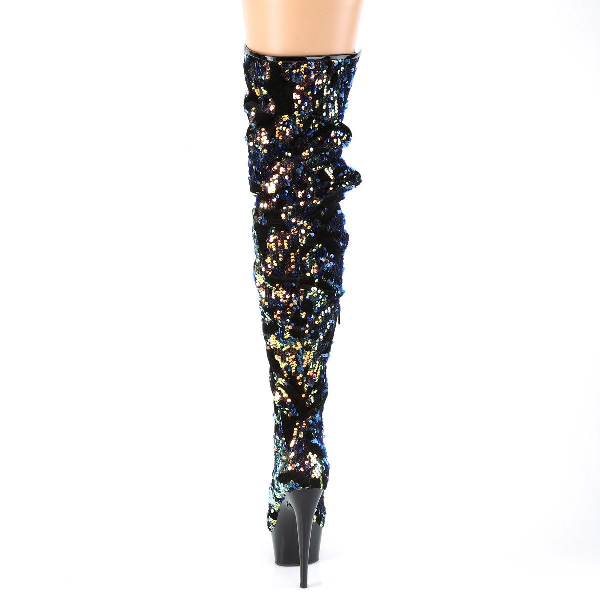 Pleaser Delight-3004 BLUSQ/B - Blue Platform High-Heel Thigh High Boots