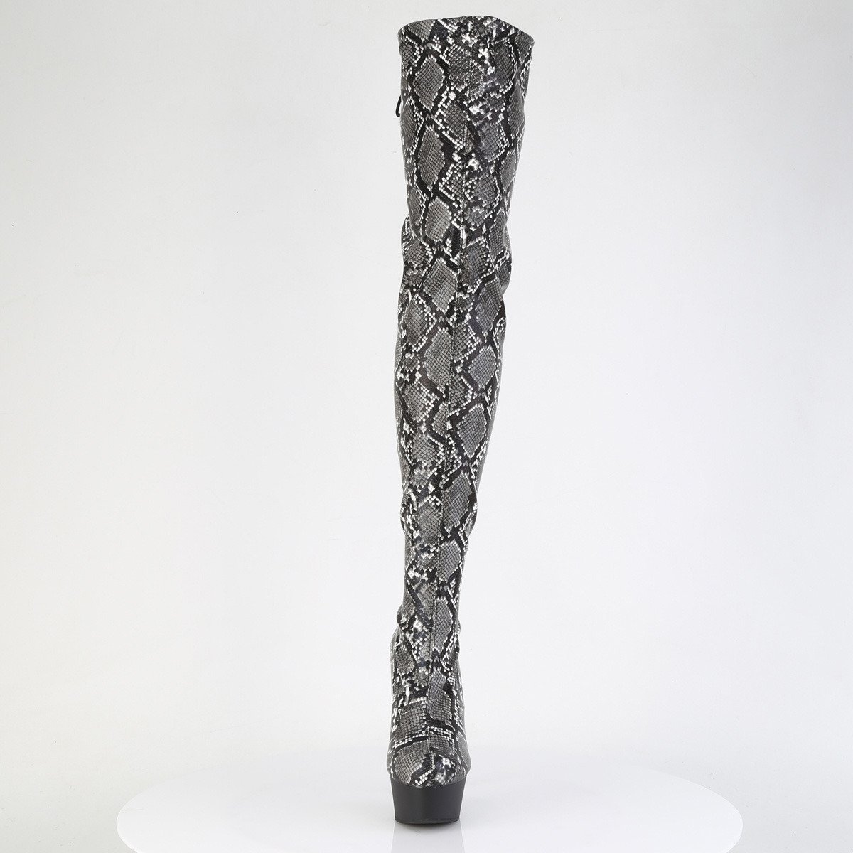 Pleaser Delight-3008SP-BT GY-B/B - Grey Platform High-Heel Thigh High Boots