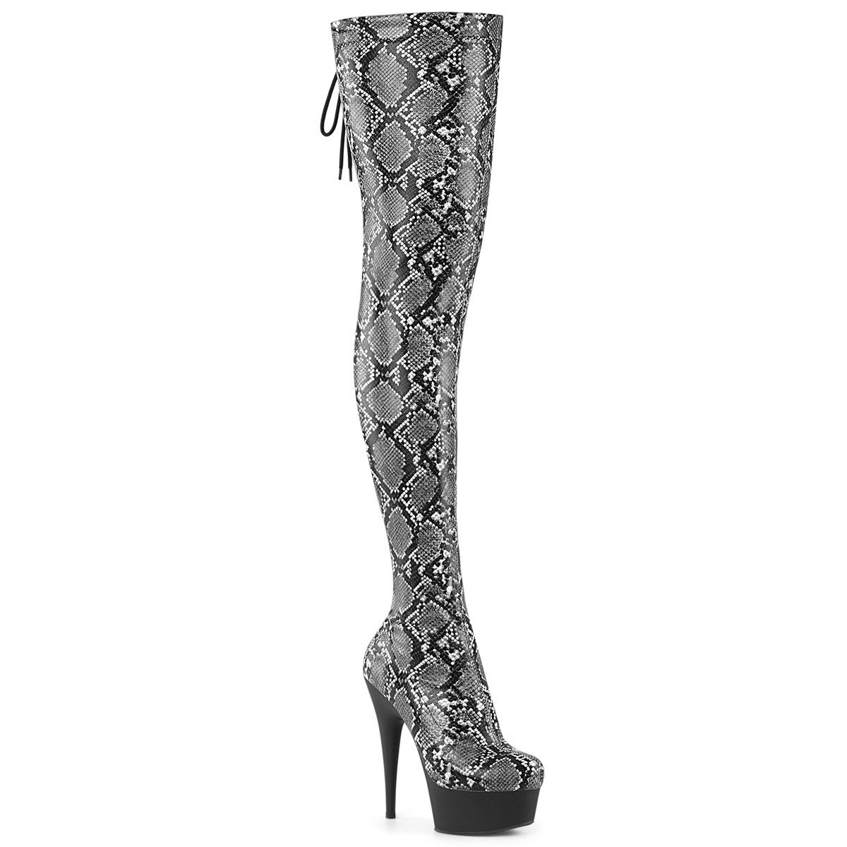 Pleaser Delight-3008SP-BT GY-B/B - Grey Platform High-Heel Thigh High Boots
