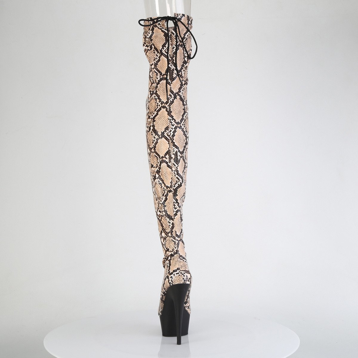 Pleaser Delight-3008SP-BT T-BN/B - Beige Platform High-Heel Thigh High Boots