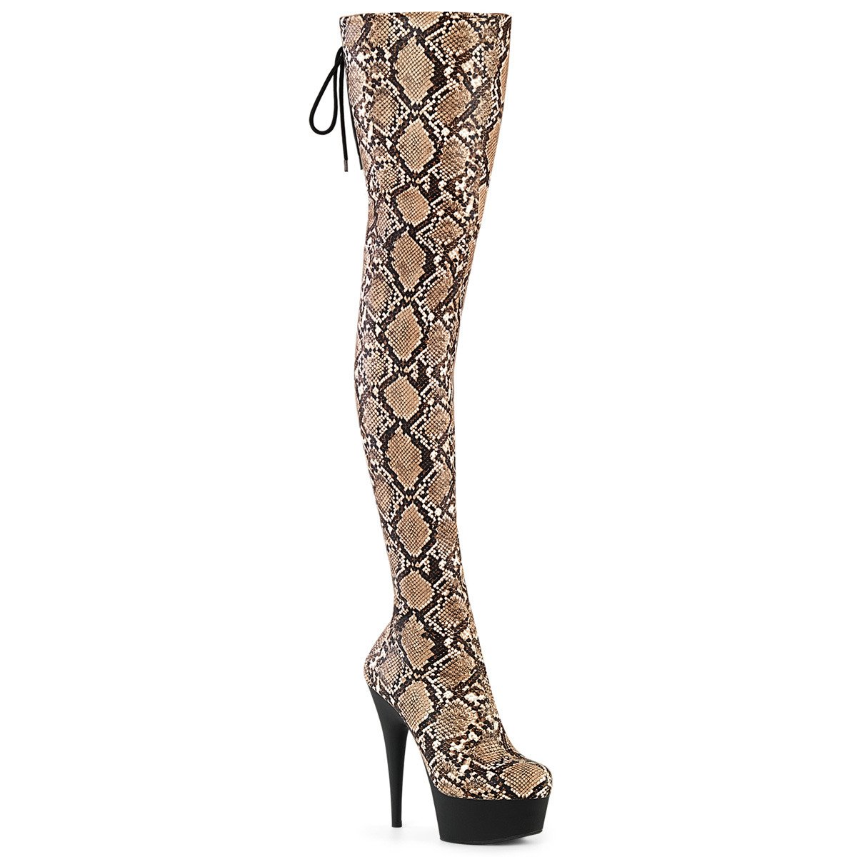Pleaser Delight-3008SP-BT T-BN/B - Beige Platform High-Heel Thigh High Boots